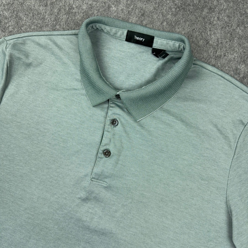 Theory Polo Shirt Men Large Green Atlas Pique 2 Pima Cotton Golf Luxe Breathable